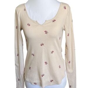 Floral Print Ribbed Long-Sleeve Top